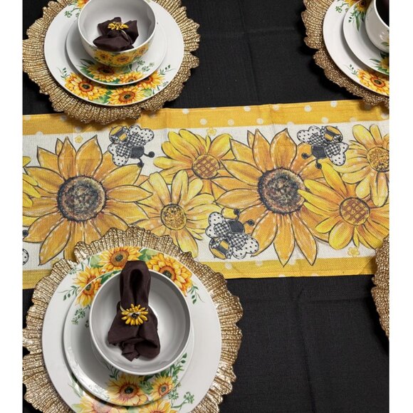Floral Table Runner Spring Summer Bee Decor Cottage Farmhouse Decorative Cloth - Picture 8 of 9
